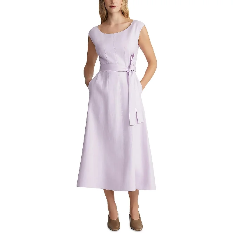 Lafayette 148 New York Womens Midi Belted Fit & Flare Dress