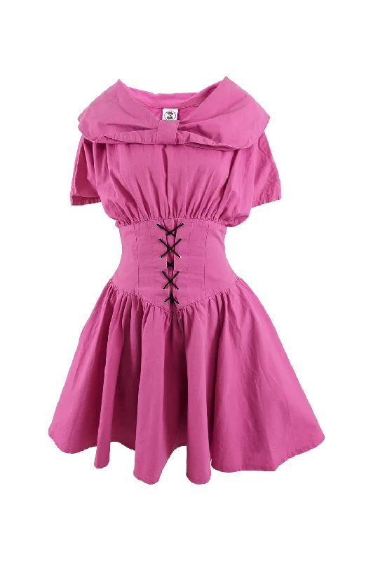 Amazing Deals Vintage Pink Cotton Cummerbund Waist Full Skirt Dress, 1980s