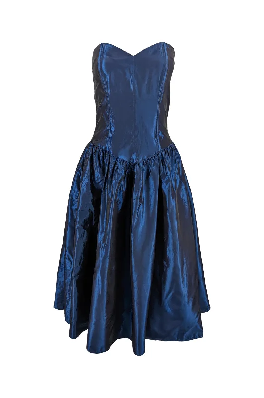 Best Bargains Kriss Vintage Iridescent Blue Taffeta Party Dress, 1980s