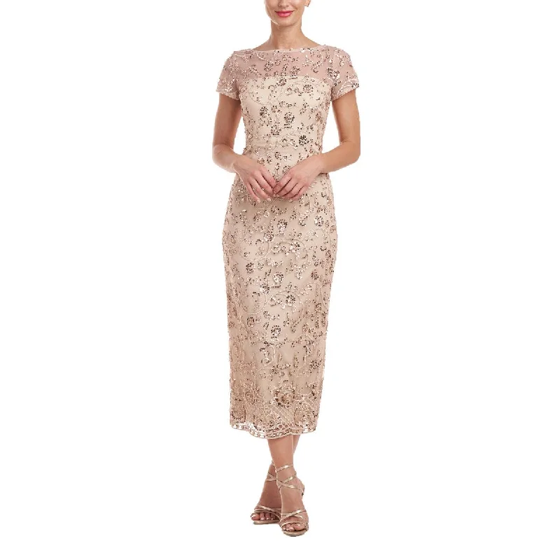 JS Collections Womens Henley Tea Sequin Embroidered Midi Dress