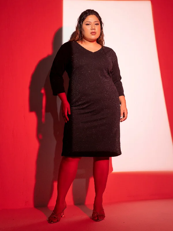Deal Alert Shimmery Stretch Party Dress-Black