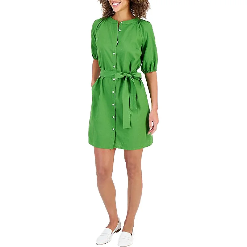 Last Chance Nautica Jeans Co. Womens Belted Puff Sleeve Shirtdress