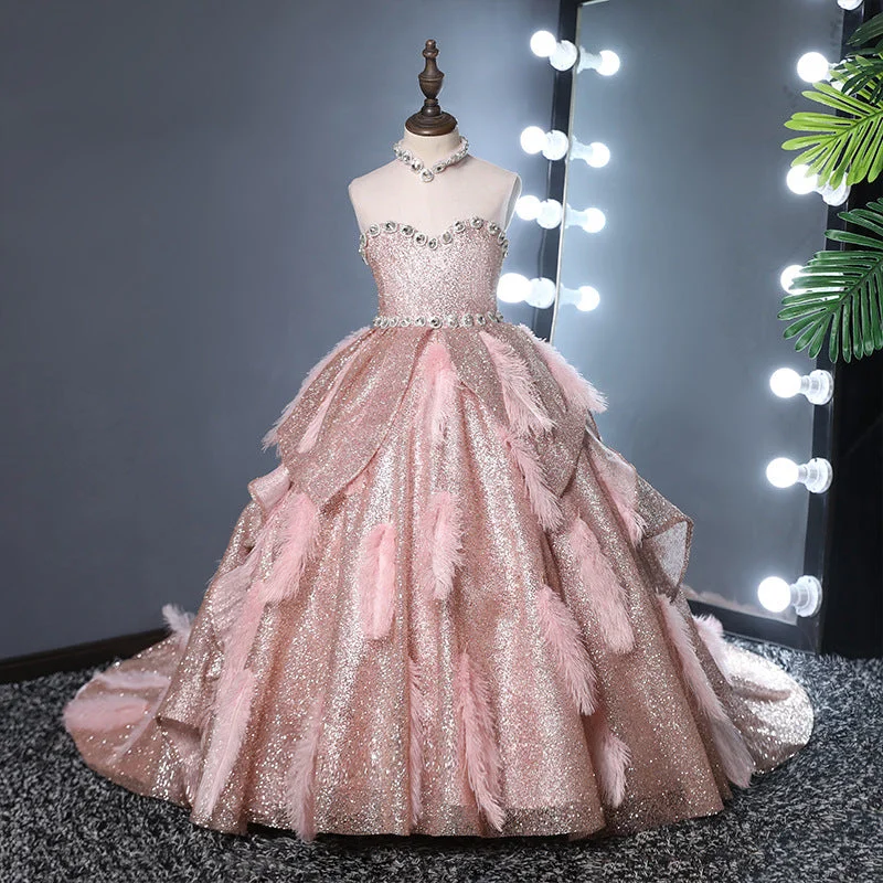 Big Savings Flower Girl Dress Children Princess Party Dress Pink Feather Birthday Tail Pageant Dress Big Savings Flower Girl Dress Children Princess Party Dress Pink Feather Birthday Tail Pageant Dress