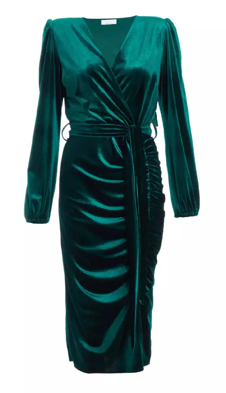 Weekend Deal Bottle Green Velvet Dress