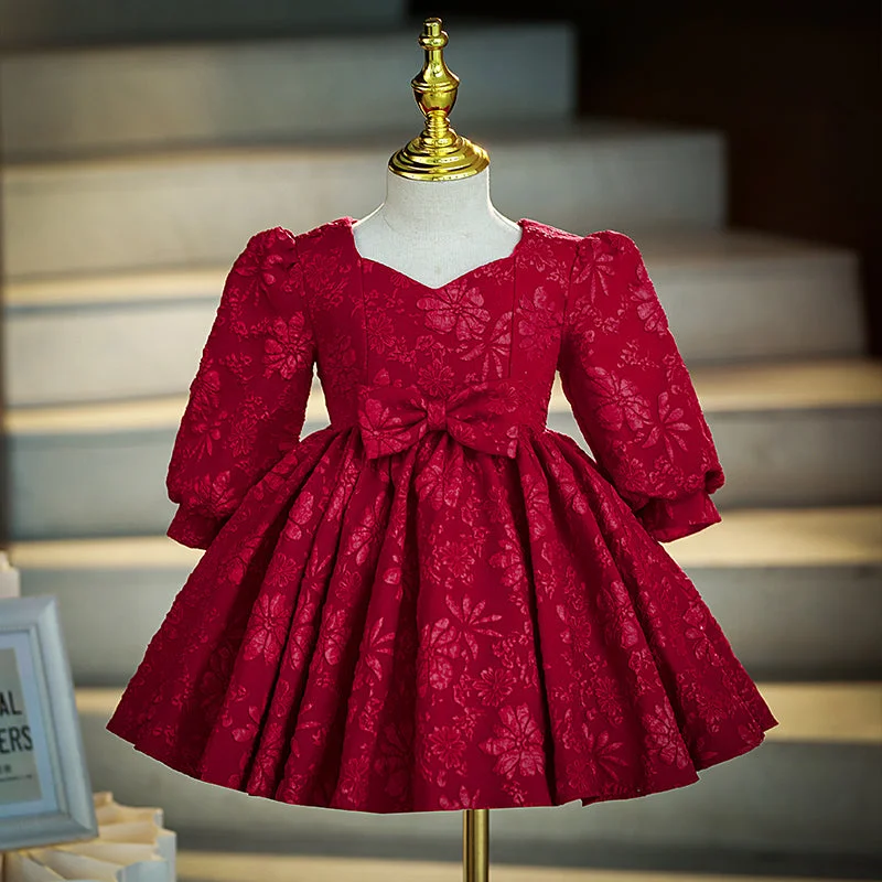 Clearance Sale Baby Girls Christmas Embroidery Bow  Birthday Princess Dress
