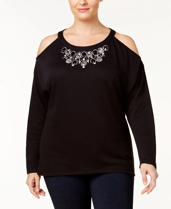 Loyalty Reward Plus Size Embellished Cold Shoulder Sweatshirt