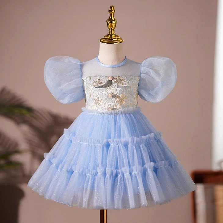 Markdown Madness Baby Girl Summer Blue Printed Puffy Princess Party Dress