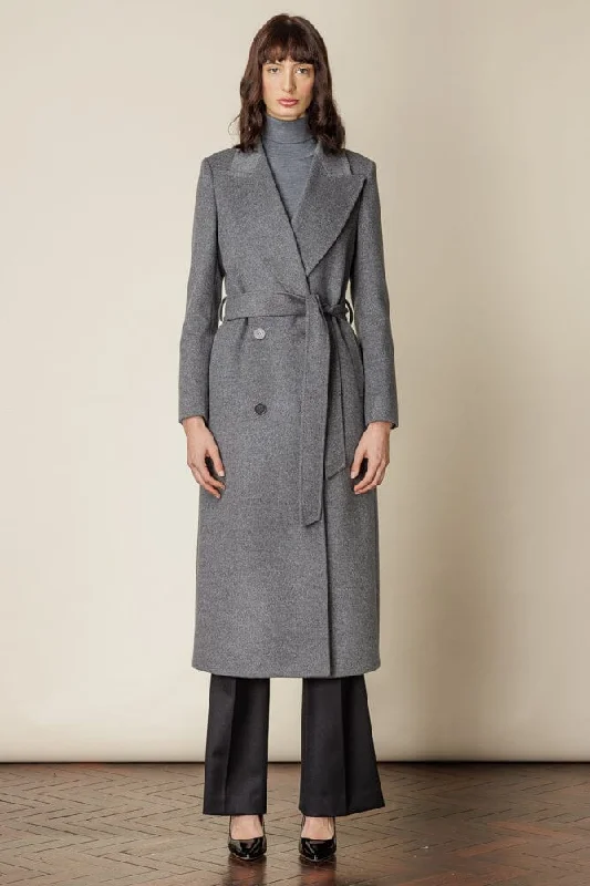 Dita Wide Peak Coat (Belted) - Grey Wool Cashmere