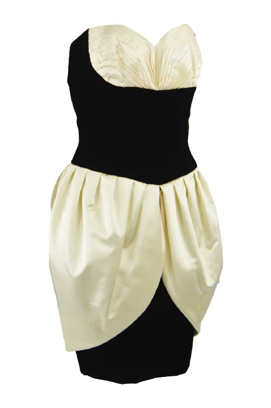 Markdowns Vintage Black Velvet & Ivory Silk Satin Party Dress, 1980s