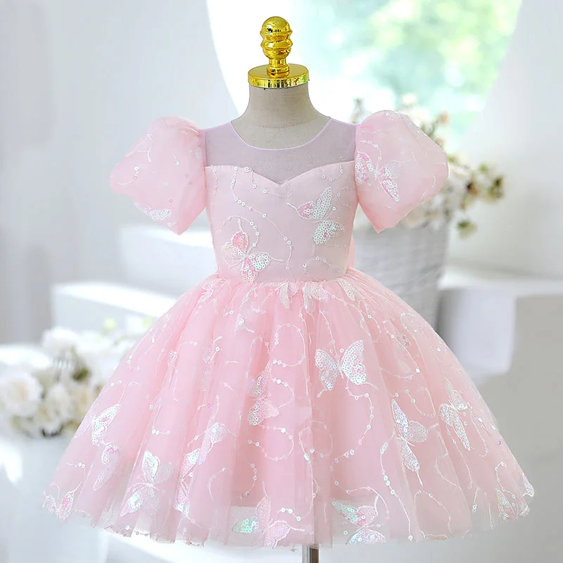 Reduced Prices Girl Formal Princess Dress Baby Girl Pink Butterfly Sequins Birthday Party Dress