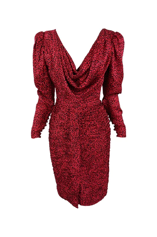 Unbeatable Prices Vintage Red & Black Silk Shoulder Padded Party Dress, 1980s