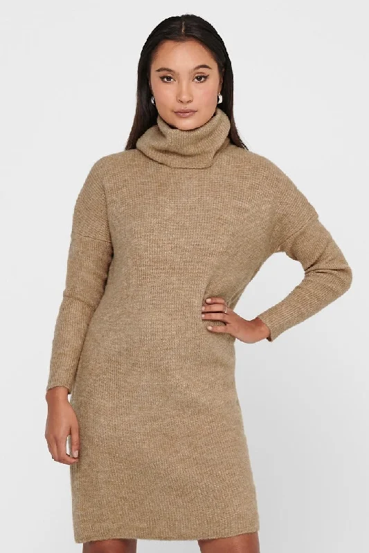 Price Buster ONLY COWL NECK JUMPER DRESS IN BEIGE