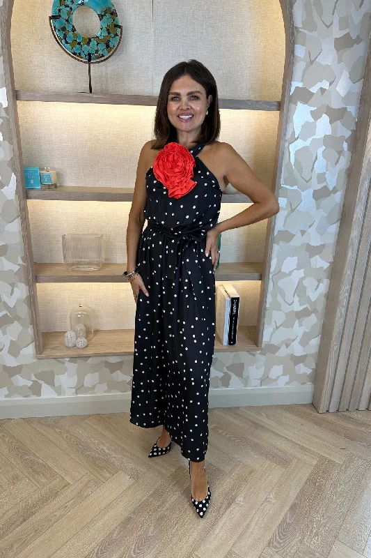 Take Advantage Alana Spotted Halter Neck Dress In Black