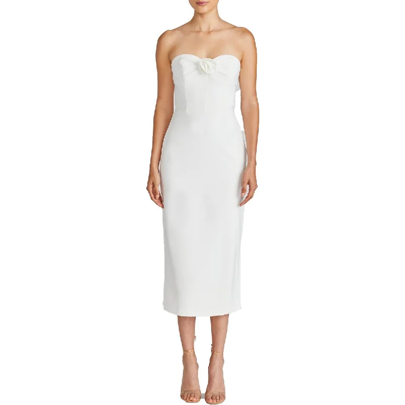 ML Monique Lhuillier Womens Rosette Mid Calf Midi Dress