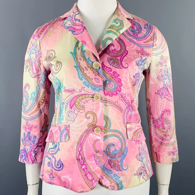 ETRO Size 10 Pink Multi Color Cotton Paisley Jacket Blazer