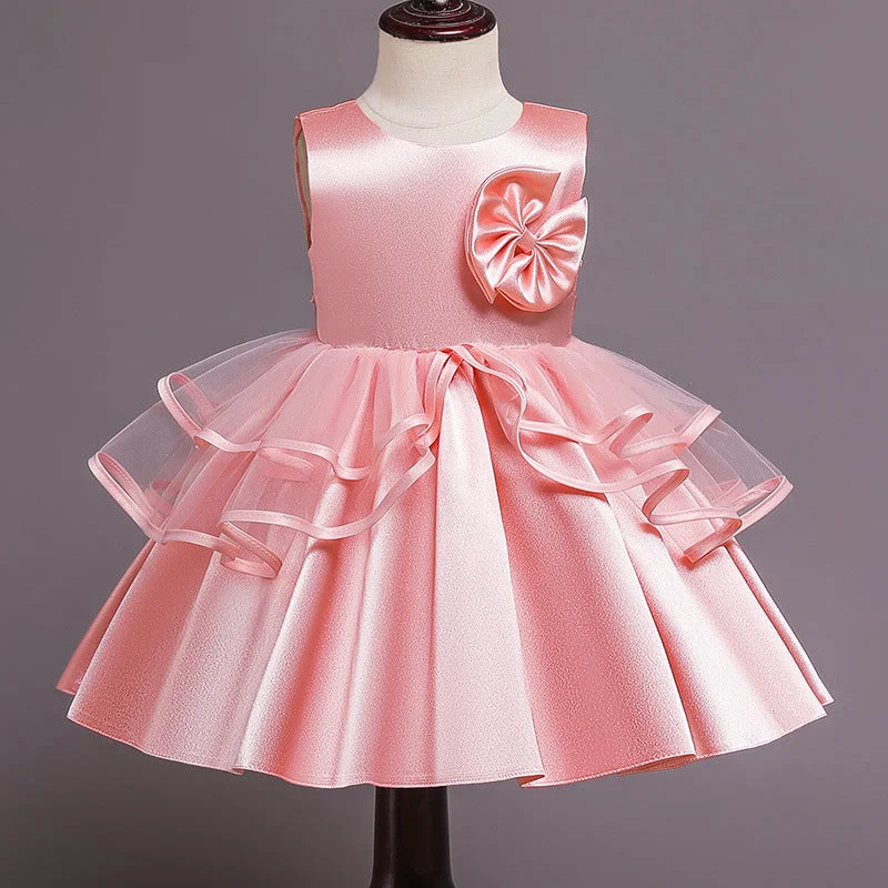Huge Savings Flower Girl Dress Toddler Textured Sleeveless Round Neck Bow Princess Party Dress