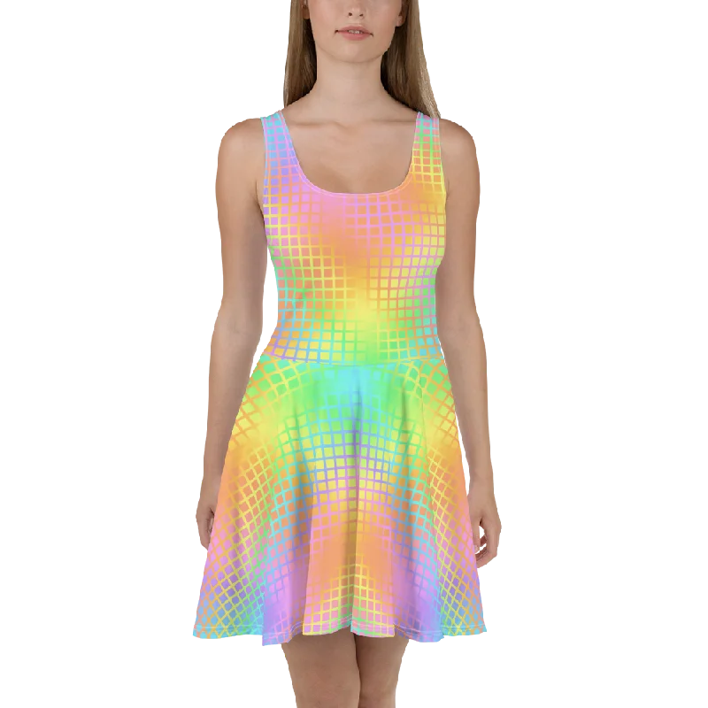 Rainbow Grid Skater Dress