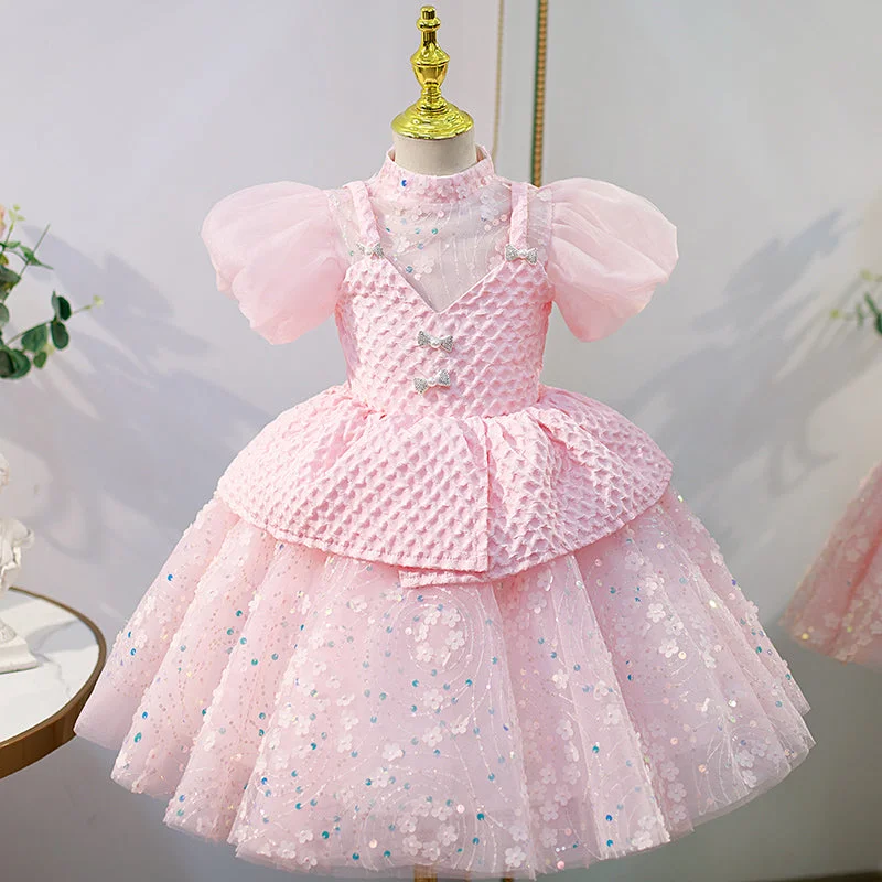 New Deals Flower Girl Dress Children Easter Princess Summer Pink Sequin Puff Sleeves Cake Dress New Deals Flower Girl Dress Children Easter Princess Summer Pink Sequin Puff Sleeves Cake Dress