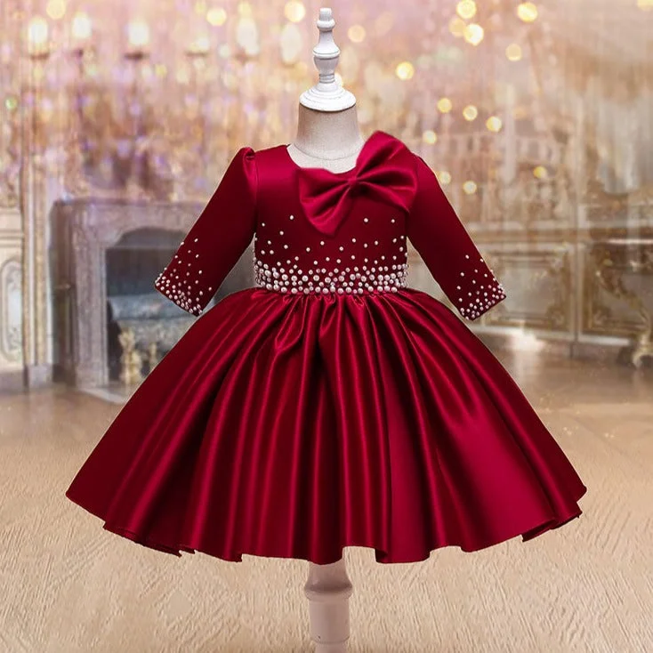 Crazy Deals Girl Christmas Dress Baby Girl Formal Dresses Toddler Beaded Bow Wedding Dress Girl Birthday Dresses