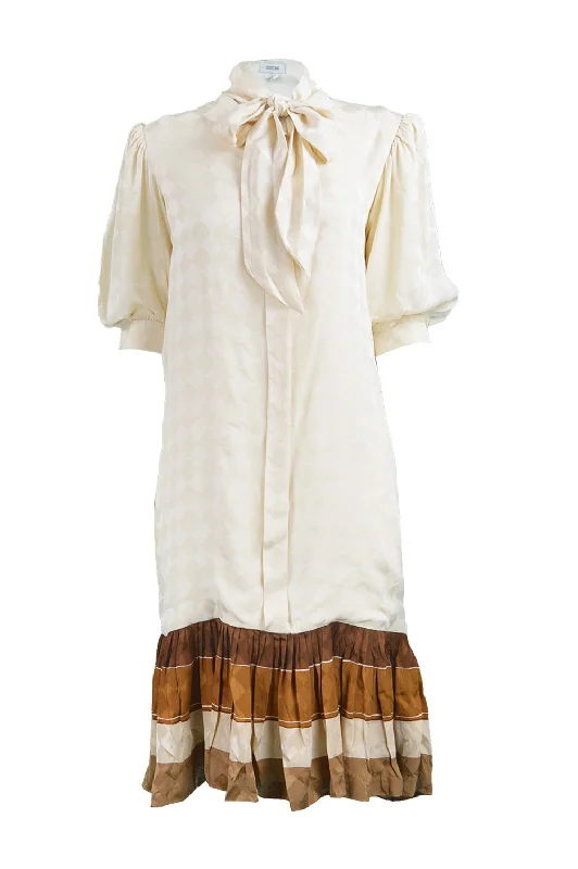 Stock Clearance Pussy Bow Drop Waist Shift Dress, 1980s