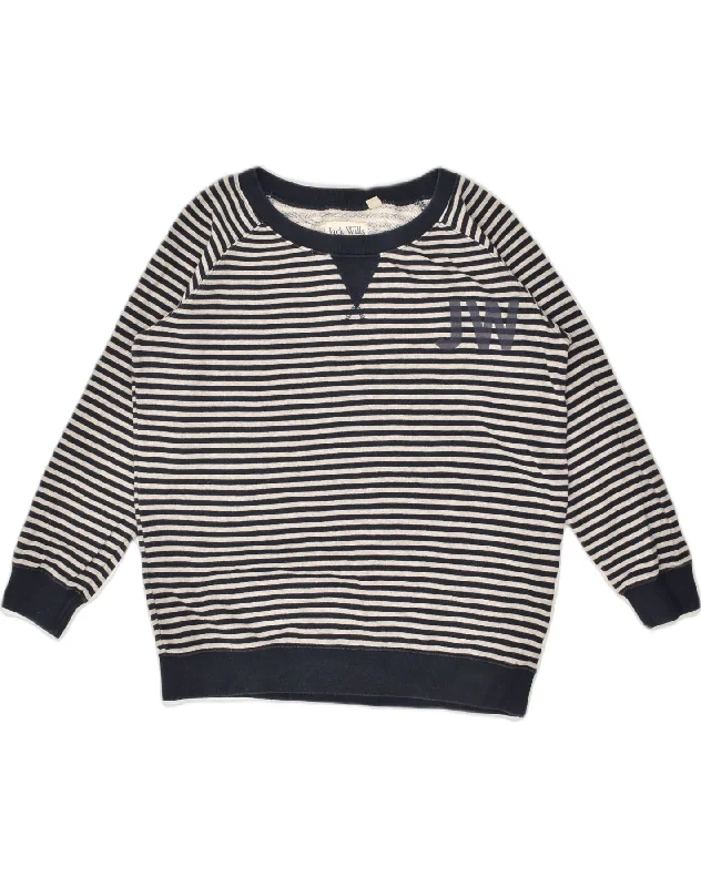 Super Deal JACK WILLS Womens Sweatshirt Jumper UK 12 Medium  Navy Blue Striped Cotton