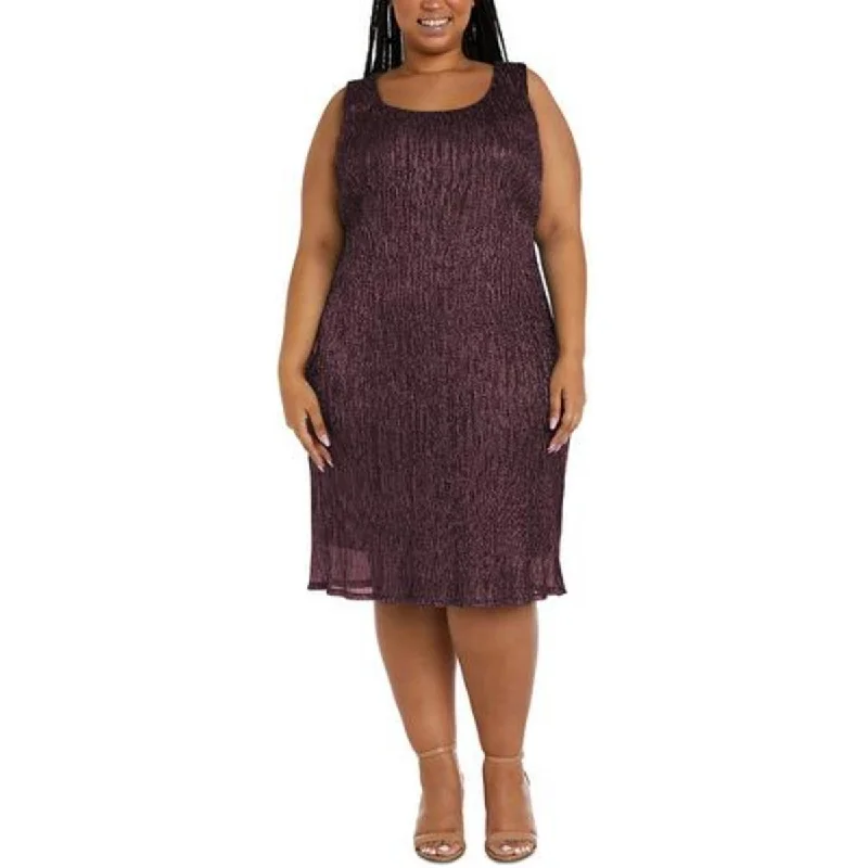 R&M Richards Womens Plus Crinkled Metallic Cocktail Dress