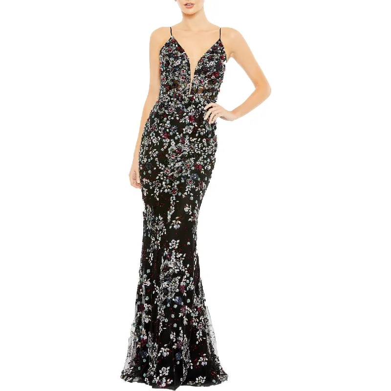 Mac Duggal Womens Corset Illusion Evening Dress