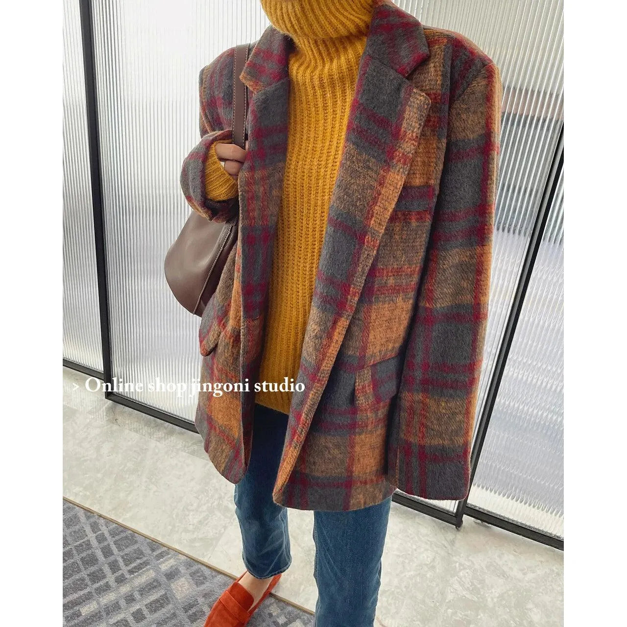 Time-Limited Offer Trendy Plaid Loose Women Coat