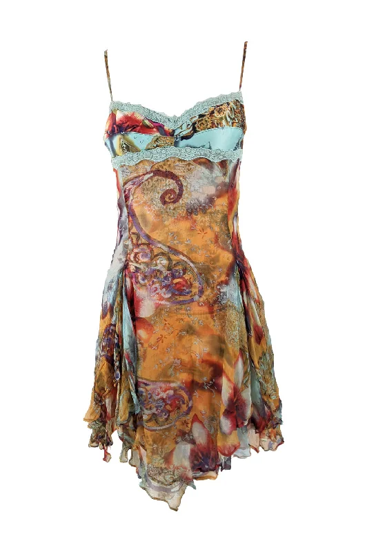 Price Reduction Orna Farho Paris Vintage y2k Silk Chiffon & Lace Dress, 2000s