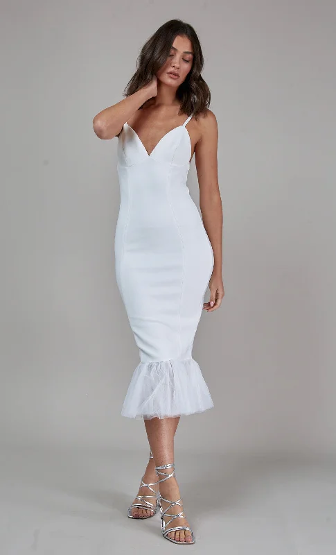 Massive Deals Cream Bandage Fishtail Midi Dress