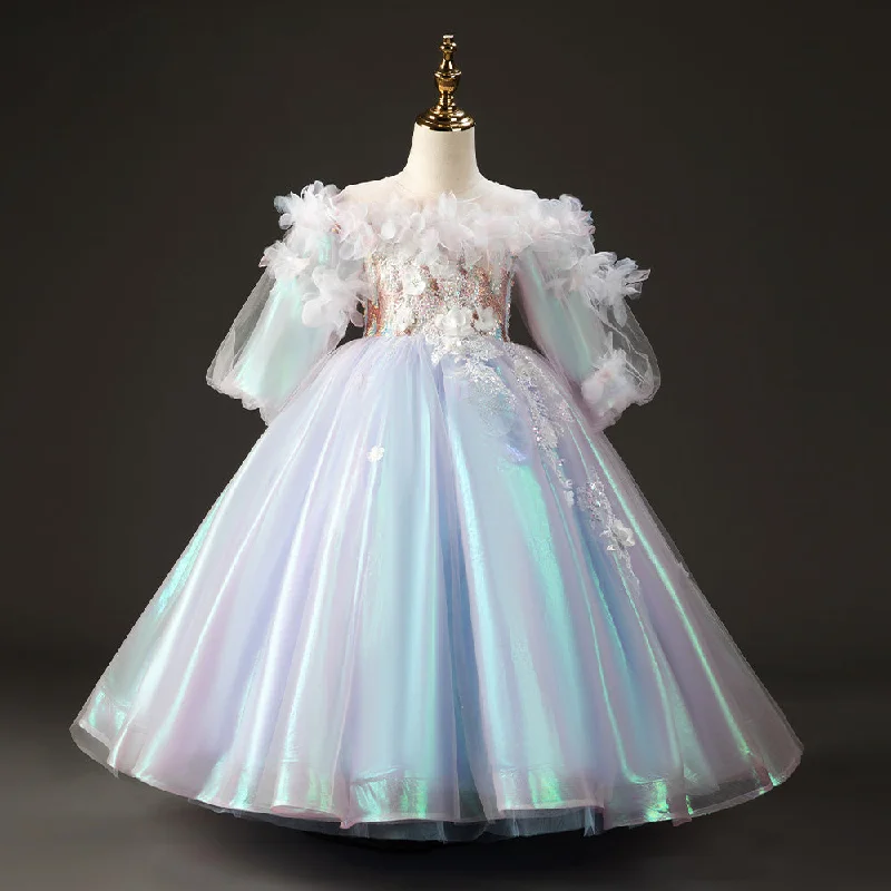Early Access Girl Birthday Party Dress Children Communion Elegant Gradient Blue Ball Gown Princess Dress