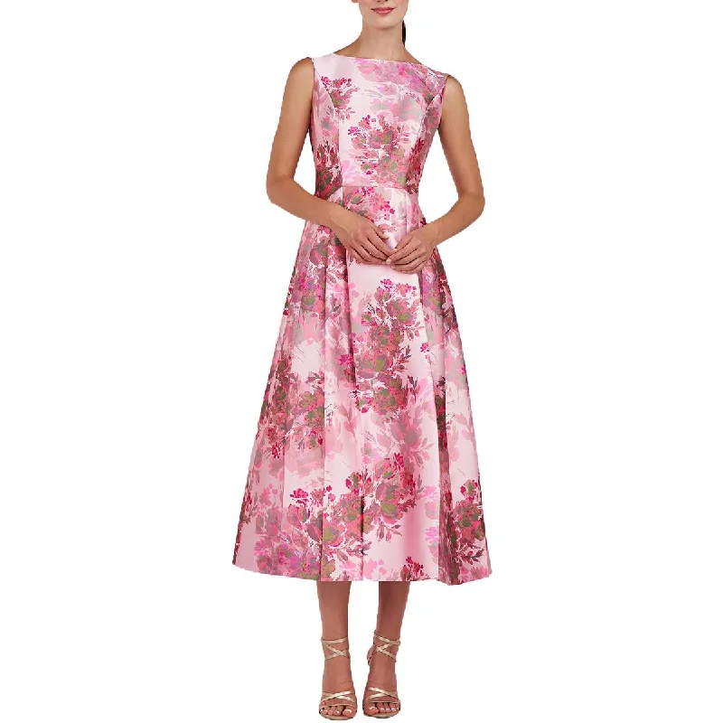 Kay Unger New York Womens Pleated Midi Cocktail And Party Dress