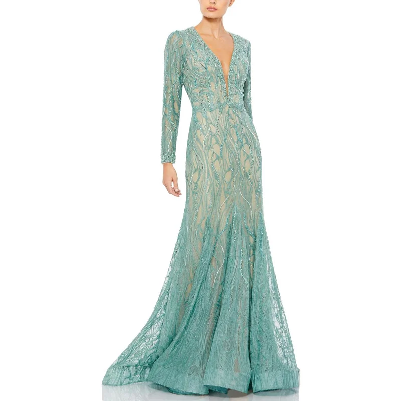 Mac Duggal Womens Lace Embellished Evening Dress