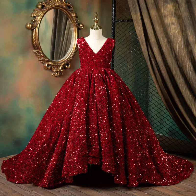 Amazing Deals Girl Christmas Dress Luxury Red Sleeveless Trailing Sequins Fluffy Princess Communion Dress Amazing Deals Girl Christmas Dress Luxury Red Sleeveless Trailing Sequins Fluffy Princess Communion Dress