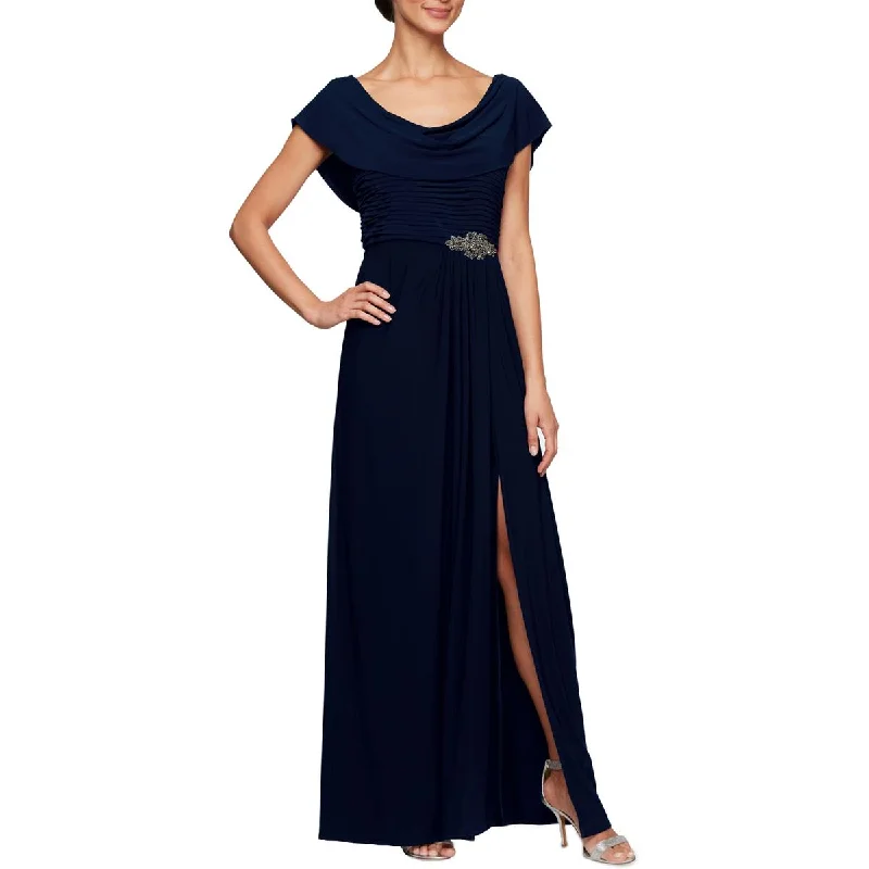 Alex Evenings Womens Petites Cowl Neck Embellished Evening Dress