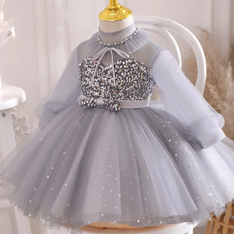 Special Buy Girls Birthday Party Dress Long Sleeve Sequin Flower Girl Puffy Pageant Princess Dress