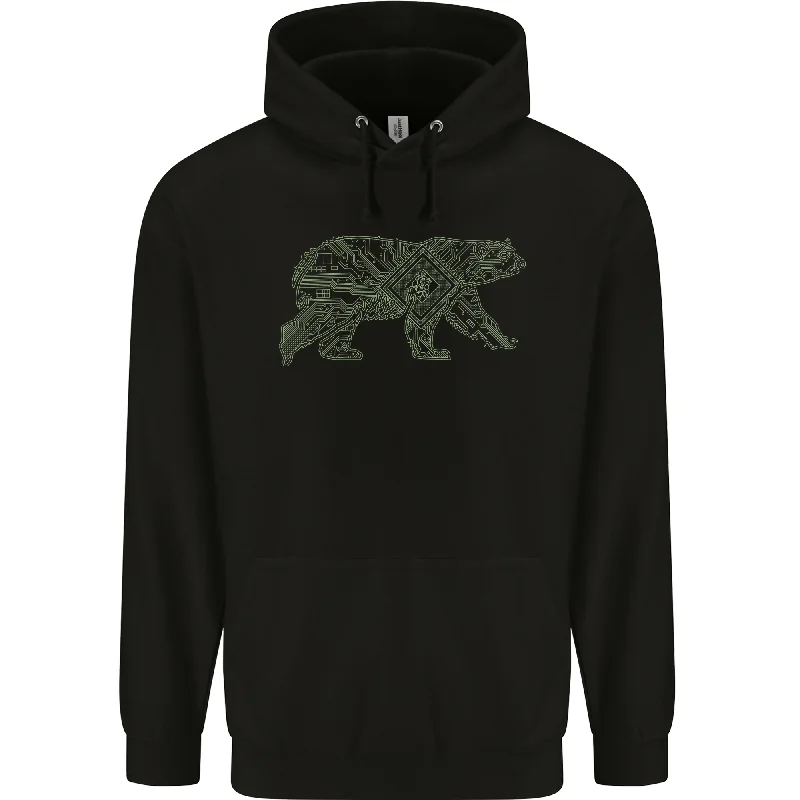 Sneak Peek Sale Grizzly Bear Circuit Board Mens 80% Cotton Hoodie