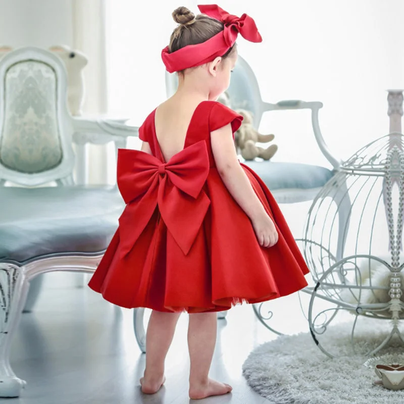 Crazy Deals Baby Girl Cute Princess Party Red Backless Bow Cake Dress