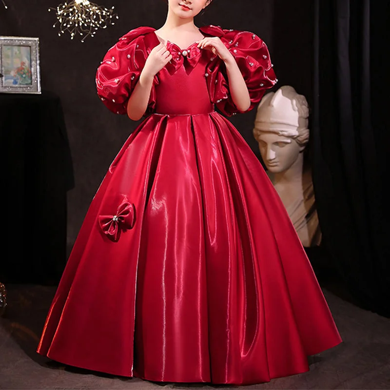 Discount Mania Flower Girl Dress Children Princess Communion Red Bowknot Beads Fluffy Dress Discount Mania Flower Girl Dress Children Princess Communion Red Bowknot Beads Fluffy Dress