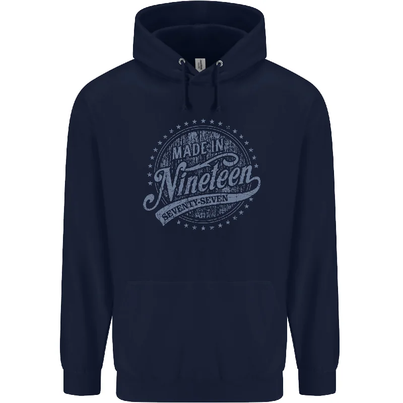 Exclusive Access Distressed 47th Birthday Made In 1977 Mens 80% Cotton Hoodie Navy Blue Exclusive Access Distressed 47th Birthday Made In 1977 Mens 80% Cotton Hoodie Navy Blue