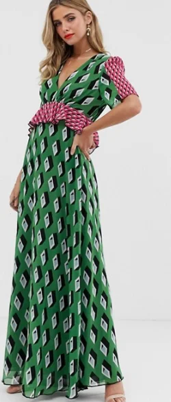 Flash Sale Green Geo Print Maxi