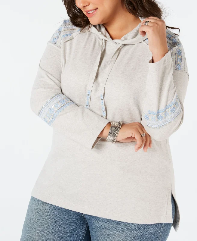 Daily Deals Plus Size Cotton Embellished Hoodie Sweatshirt