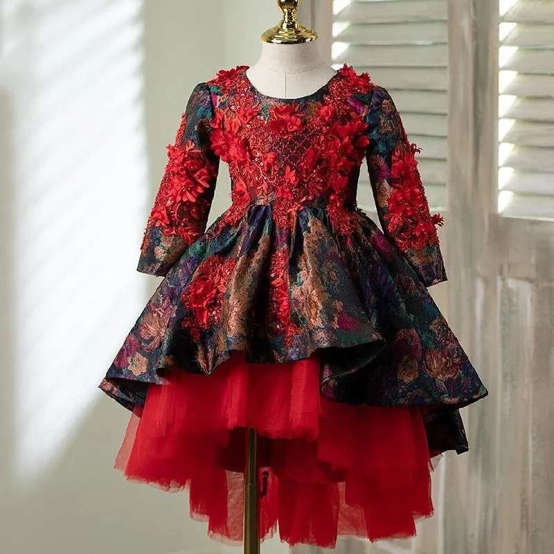 Grand Opening Sale Toddler Prom Dress Flower Girl Spring Color Contrast Vinatge Embroidery Puffy Party Dress