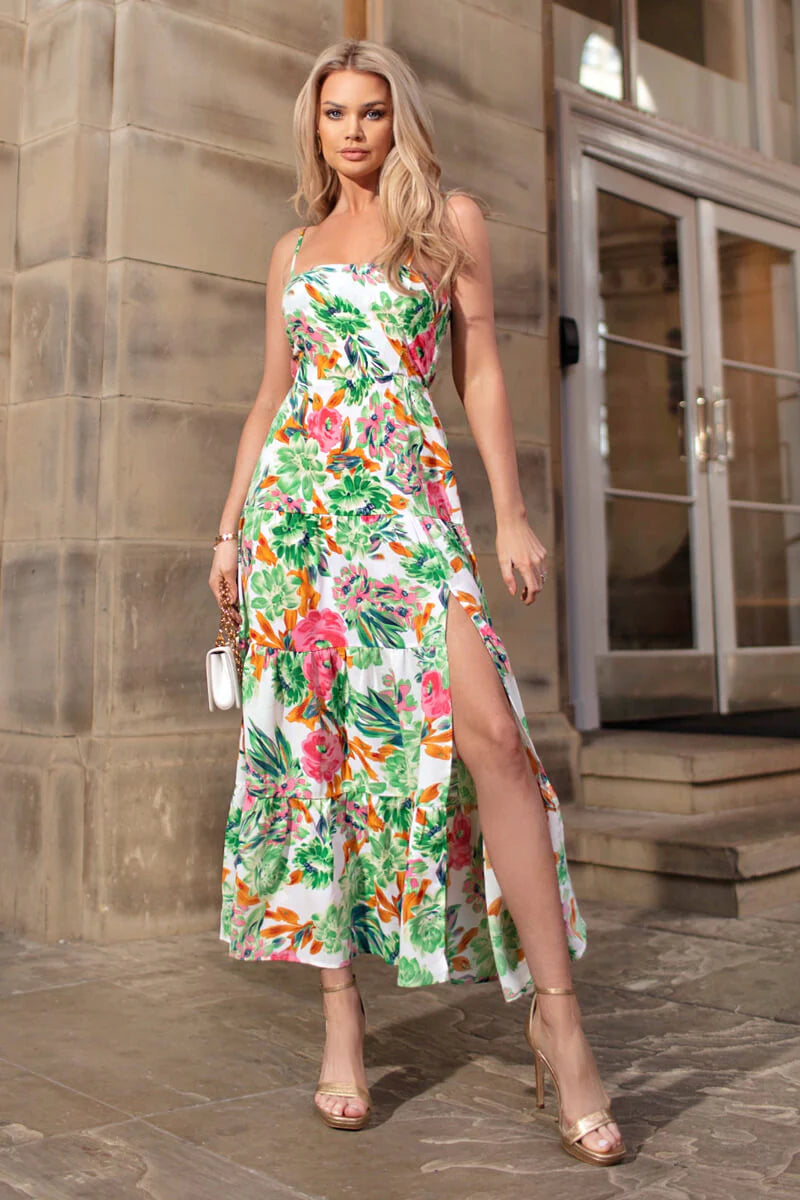 Best Bargains AX Paris Green Floral Print Strappy Smock Midi Dress