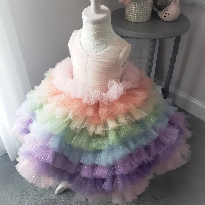 Early Access Girl Rainbow Dress Baby Girl Colorful Birthday Party Dress Toddler Formal Princess Dresses