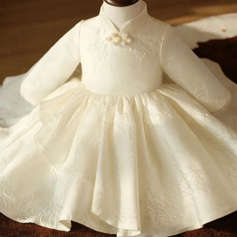 Savings Galore Flower Girl Dress Toddler Autumn Winter Vintage Long Sleeve White Christening Dress