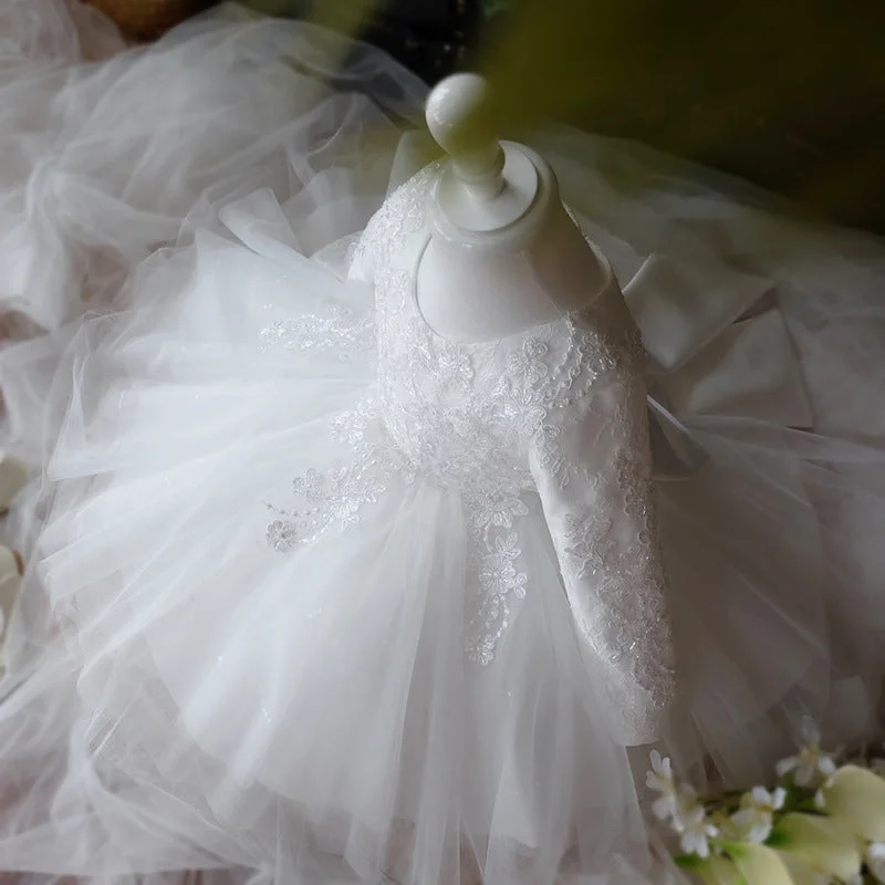 Midnight Madness Girl First Communion Dress Childrenl White Round Neck Long Sleeve Fluffy Flower Girl Dress Baptism Dress Midnight Madness Girl First Communion Dress Childrenl White Round Neck Long Sleeve Fluffy Flower Girl Dress Baptism Dress