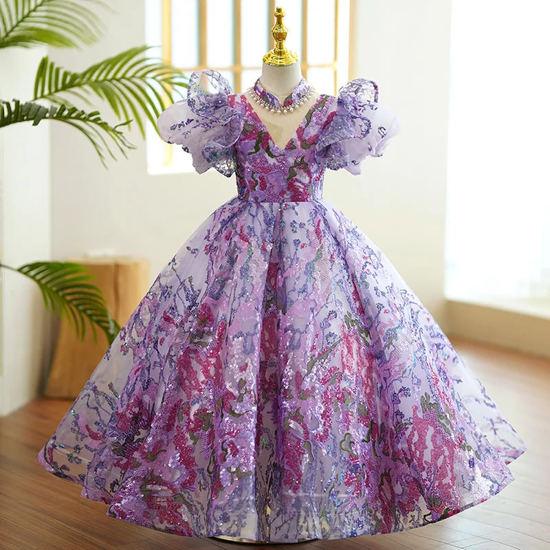 The Best Prices Baby Girl and Todler Communion Dress Flowers Purple Sequins Puffy Birthday Princess Dress The Best Prices Baby Girl and Todler Communion Dress Flowers Purple Sequins Puffy Birthday Princess Dress