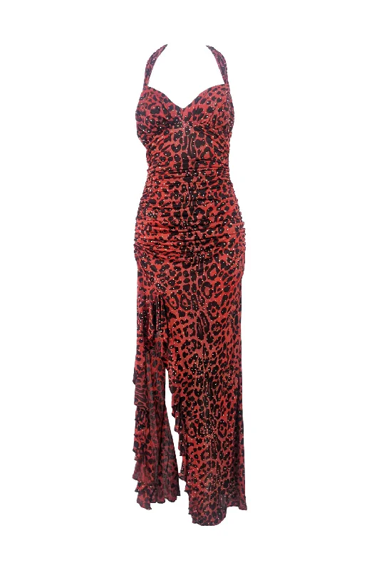 Discount Deals Francky Velucci Vintage Red Animal Print Evening Dress, 1990s