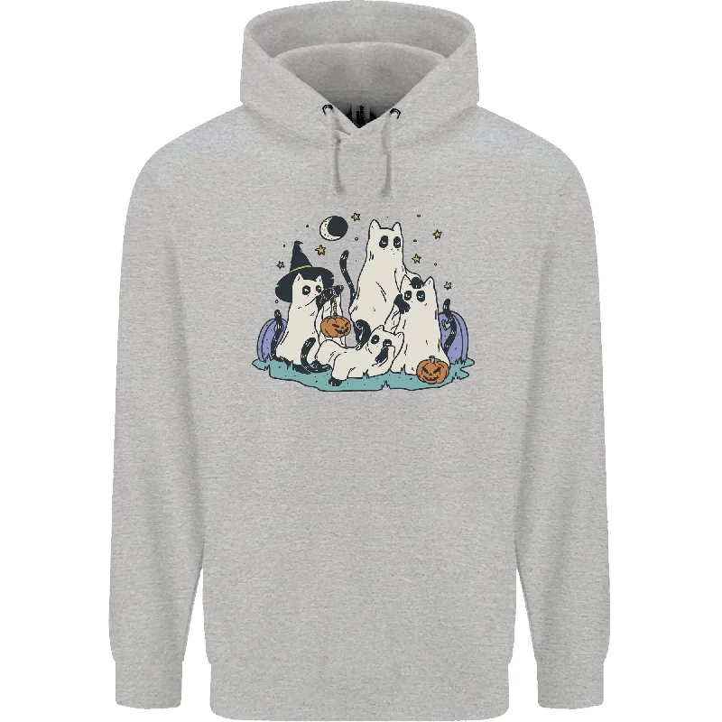 Deal Dash Ghost Cats Cute Halloween Mens 80% Cotton Hoodie